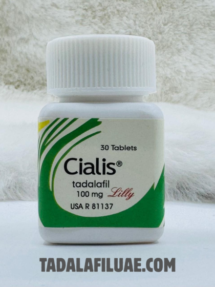 Cialis 100mg tadalafil tablets bottle for erectile dysfunction treatment in UAE