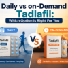 Comparison infographic showing Daily vs On-Demand Tadalafil options and benefits
