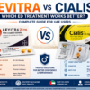 Levitra vs Cialis comparison guide showing differences between Levitra 20mg and Cialis 20mg for ED treatment in UAE.