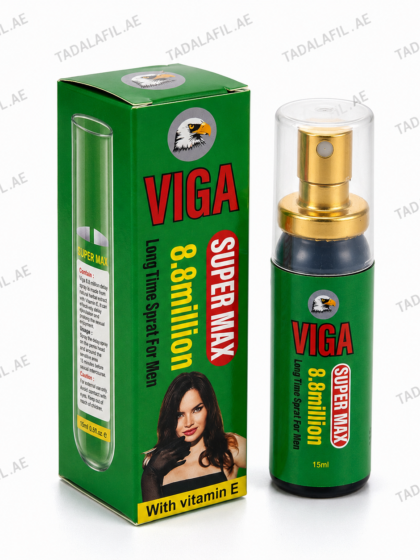 Viga Super Max 8.8 Million Long Time Spray for Men, 15ml, green packaging with gold spray bottle