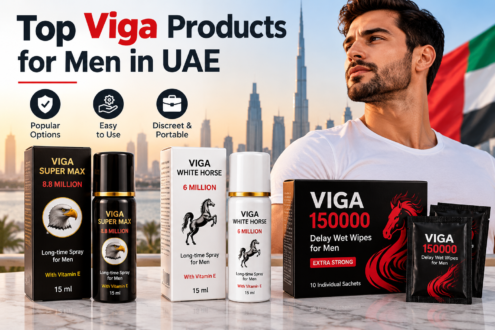 Top Viga Products for Men in UAE including Super Max Spray, White Horse Spray, and 150000 Delay Wet Wipes